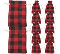 ZUNOXAZ Bolsas Navideñas Pequeñas de Tela de Algodón y Lino Cordón 12 Unidades en Rojo a Cuadros Buffalo Ideales para Envolver Dulces Navideños y Organizar Artículos para Fiestas