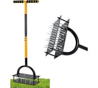 ZUSKYZU Aireador de césped para césped - Dispositivo de ventilación manual de césped con doble placa, 16 puntas y 4 muelles, mango en T para suelos compactados, jardín y cuidado del césped
