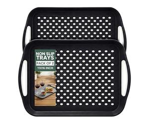 Zuvo Bandeja Antideslizante para Servir Alimentos con Asas (Juego de 2) - Plástico sin BPA, Ligero y Duradero - Bandejas Antideslizantes para sofá para Comer y Beber (Negro)