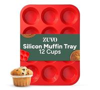 Zuvo Bandeja de silicona para magdalenas, 12 tazas, bandejas antiadherentes para hornear cupcakes y brownies (23 x 31 cm), moldes rojos para hornear magdalenas