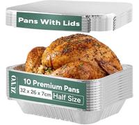 Zuvo - Bandejas grandes de aluminio con tapas de 32 x 26 x 7 cm (paquete de 10) | Contenedores desechables de alta resistencia para cocinar, hornear, asar, barbacoa, preparación de comidas y catering