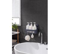 ZUVO Cesta de ducha con ventosa, sin taladros y adhesiva, el mejor organizador de ducha en accesorios de baño para jabón, champú, cepillo de dientes - Estante gris y ventosas