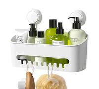 Zuvo Cesta de ducha con ventosa, sin taladros y adhesiva, el mejor organizador de ducha en accesorios de baño para jabón, champú, cepillo de dientes, estante blanco y ventosas