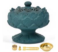 Zuxbolf Quemador de Incienso Cerámico,Soporte de Incienso de Cerámica | Incense Burner con Pinzas para CarbóN, Palo, Polvo, Cono, Bobina Incienso de Torre para Yoga Sala de Meditación Casa Oficina