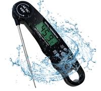 ZVOPVO Termómetro digital para carne para cocinar y asar, sonda plegable, con imán, calibración, retroiluminación impermeable (negro)