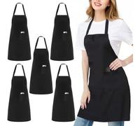 zvzvrog 5 Pack Black White Chef Apron, Cooking Apron with Pocket for Men Women Waitress Servers Work Kitchen Restaurant