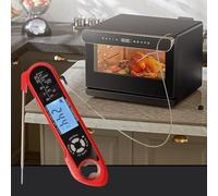 ZWEquipint Termómetro digital para carne con sondas dobles de acero inoxidable 304, lectura rápida de 2 a 3 segundos, retroiluminación LCD grande, alarma, para barbacoa, parrilla y hornear, rojo