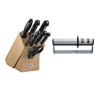 Zwilling Bloque De Cuchillos, 9 Piezas, Bloque De Madera, Cuchillos Y Tijeras De Acero Inoxidable Especial/Mango De Plástico, Twin Gourmet + 32601-000-0, Afilador De Acero Inoxidable