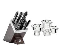 ZWILLING Bloque de cuchillos auto-afilables de 7 piezas, Bloque de madera, Cuchillos y tijeras con mango especial de acero inoxidable/plástico, Gourmet & Batería de Cocina de 5 Piezas, 4 Tapas