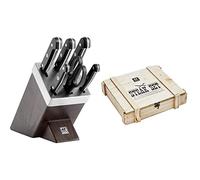 ZWILLING Bloque de Cuchillos Auto-Afilables de 7 Piezas Con Bloque de Madera + Juego de Cubiertos para Bistec de 12 Piezas (6 Cuchillos y 6 Tenedores) para 6 Personas