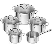 Zwilling Juego de ollas Flow, 5 piezas, tapa de cristal, apto inducción, acero inoxidable, plateado