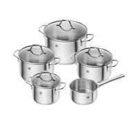 Zwilling Juego de ollas Flow, 5 piezas, tapa de cristal, apto inducción, acero inoxidable, plateado
