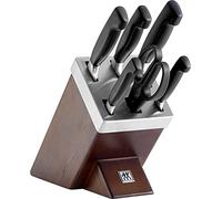 ZWILLING Four Star bloque de cuchillos autoafilable, portacuchillo, 7 piezas, acero especial inoxidable, marrón, Made in Germany