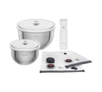 ZWILLING Fresh & Save BOWLS - Juego de iniciación al vacío (9 piezas, cuenco de acero inoxidable, 18 cm, L-24 cm, bolsa, bomba, plata), color blanco y plateado