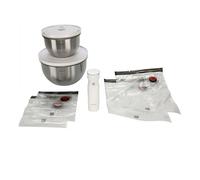 ZWILLING Fresh & Save BOWLS - Juego de iniciación al vacío (9 piezas, cuenco de acero inoxidable, 18 cm, L-24 cm, bolsa, bomba, plata), color blanco y plateado