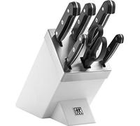 ZWILLING Gourmet - Bloque de cuchillos autoafilables (7 piezas, acero inoxidable y mango de plástico), color blanco