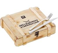 ZWILLING Juego de cubiertos para bistec para 6 personas, 12 piezas, 6 cuchillos y 6 tenedores, Incluye caja de almacenamiento de madera, acero inoxidable/madera