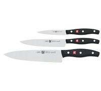ZWILLING Juego de cuchillos, 3 piezas, Cuchillo para mechar y adornar, Cuchillo para carne, Cuchillo de chef, Mango especial de acero inoxidable/plástico, Twin Pollux