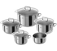 ZWILLING Quadro batería de cocina, 5 piezas con tapa de vidrio, apta para inducción, sin revestimiento, acero inoxidable, plata