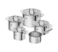ZWILLING TrueFlow - Batería de cocina (5 piezas, con colador integrado en la tapa de cristal, apta para inducción, sin revestimiento, acero inoxidable)