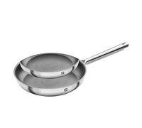 ZWILLING TrueFlow - Juego de 2 sartenes (24 cm + 28 cm, antiadherentes, acero inoxidable, inducción), color plateado y negro
