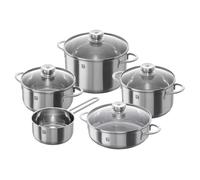 ZWILLING Twin Nova - Batería de Cocina (5 Piezas - 3 x Ollas, 1 x Cazo, 1 x Rustidera - Incluye Tapas de Cristal) - Acero Inoxidable, Apta Inducción