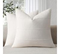 ZWJD Fundas de Cojines 40x40 de Lino Natural, Pack de 2 Unidades Fundas Cojines de Color Blanco Crema con Patrón de Rayas, Ideales para Sofá, Cama, Dormitorio y Salón, Cojines Decorativos Modernos