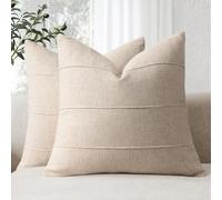 ZWJD Fundas de Cojines 50x50 de Lino Natural, Pack de 2 Unidades Fundas Cojines de Color Beige Natural con Patrón de Rayas, Ideales para Sofá, Cama, Dormitorio y Salón, Cojines Decorativos Modernos