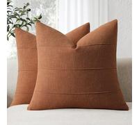 ZWJD Fundas de Cojines 50x50 de Lino Natural, Pack de 2 Unidades Fundas Cojines de Color Marrón óxido con Patrón de Rayas, Ideales para Sofá, Cama, Dormitorio y Salón, Cojines Decorativos Modernos