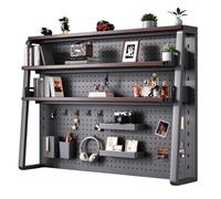 ZXHKZDX Estantería De Escritorio Ajustable Organizador con Panel Perforado | Resistente Escritorio Expositor Para Hogar Oficina Estudio Kit De Accesorios De 31 Piezas(Golden Oak,60x25x93cm)
