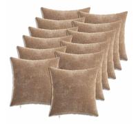 ZXQVLMRS Juego de 12 fundas de cojín de chenilla marrón, 40 x 40 cm | Textura suave, aspecto elegante, fácil cambio, lavable a mano