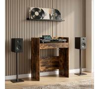 ZXQVLMRS Mesa DJ de 102 x 45 x 102 cm de madera de madera, mesa de trabajo ergonómica para estudio y equipo de DJ, estable y amortiguadora de vibraciones en roble ahumado
