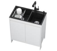 ZYCHSJXA Fregadero Doble Independiente con Grifo extraíble y Kit de mangueras. Ideal para lavadero, Garaje, baño, Taller o Uso agrícola.
