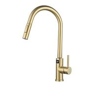 ZYCHSJXA Grifo de Cocina Moderno con rociador extraíble y Mezclador táctil con Pantalla Digital para Fregadero, Monomando, para Montaje en encimera, Acabado en Oro Cepillado.