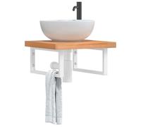 zylophax Estante de Lavabo de Acero y Madera Maciza de Haya, Soporte de Pared Blanco, 50x50 cm, Capacidad 100 kg, Organizador para baño, repisa Rectangular para Almacenamiento y