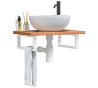 zylophax Estante de Lavabo de Pared en Acero Blanco y Madera Maciza de Haya lacada, 60x40 cm, Soporte Rectangular para baño con Almacenamiento y repisa para organizar cosméticos y Toallas