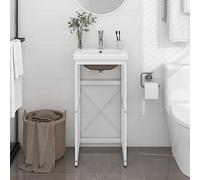 zylophax Estructura de baño con Lavabo Incorporado Hierro Blanco, Soporte Estable con Recubrimiento en Polvo, Lavabo cerámico con desbordamiento, 40x38x83 cm