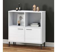 zylophax Librería Patas de Metal Oslo Madera Maciza Blanco 90x35x90,5 cm con 4 Compartimentos y 2 Puertas para salón Dormitorio Oficina, Organizador de Libros y decoración de Ambiente