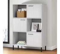 zylophax Librería Patas de Metal Oslo Madera Maciza Blanco con 6 Compartimentos 90x35x128,5cm Estante Organizador con Puertas y Tiradores metálicos para salón Dormitorio Oficina