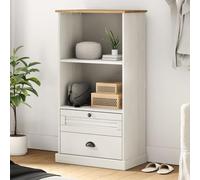 zylophax Librería Vigo Madera Maciza de Pino Blanco 60x35x114,5 cm con 2 cajones y Compartimentos, Estante Organizador para salón, Dormitorio, Oficina, Almacenamiento Funcional y decoración rústica