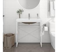 zylophax Mueble de baño con lavabo empotrado, hierro pulverizado, 79 x 38 x 83 cm, diseño moderno para lavadero, con rebosadero y fácil limpieza