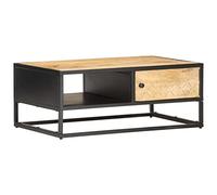 zylophax Mueble de TV Madera de Mango Rugosa con Puerta Tallada 90x55x36 cm Mesa Centro Auxiliar para salón Comedor Sala de Estar con Estante y Compartimento para almacenaje Vintage Industrial
