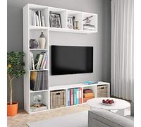 zylophax Mueble de TV y librería Blanco de Madera de ingeniería 180x30x180 cm con 12 Compartimentos, Set de 3 Piezas con estantería, Mueble de Pared y Organizador para salón, Dormitorio y Oficina