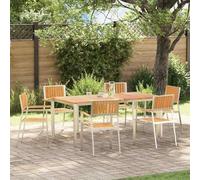 zylophax Silla de jardín 6 pcs Madera de Teca sólida y Acero Inoxidable Resistente a la Intemperie para Patio terraza Exterior con Respaldo y reposabrazos cómodo para Uso en jardín