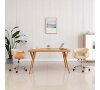 zylophax Silla de Oficina giratoria Cuero sintético Crema con Respaldo Acolchado y Estructura Madera Curvada, Asiento elevable y Ruedas para despacho, Estudio, teletrabajo y Gaming ergonómica