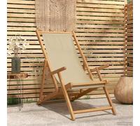 zylophax Silla de Playa Beige de Madera de Teca Maciza con Respaldo Ajustable y reposabrazos, Plegable para jardín, terraza, Patio o Piscina, Resistente a la Intemperie y fácil Mantenimiento