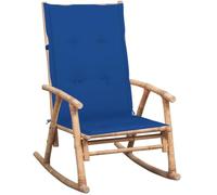 zylophax Silla Mecedora de bambú Macizo con cojín Azul Royal, Asiento cómodo 66x86x105 cm, Respaldo y reposabrazos, Ideal para jardín, terraza, Patio y Exterior