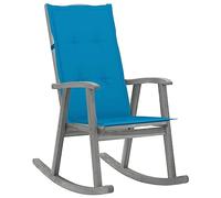 zylophax Silla Mecedora de Madera Maciza de Acacia Gris con Cojines Impermeables Azul Respaldo Alto para jardín terraza Patio Exterior y salón diseño Vintage Duradero cómoda y Resistente