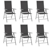 zylophax Sillas de jardín Plegables 6 Unidades con Estructura de Aluminio y textilene Negro Respaldo Ajustable 7 Posiciones diseño apilable para terraza Patio Exterior Camping Playa