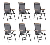 zylophax Sillas de jardín Plegables Negras 6 Unidades con Respaldo Ajustable 7 Posiciones Asiento textilene Transpirable Aluminio Madera para terraza Patio Exterior Camping Playa